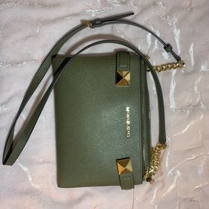 Michael Kors Olive Green and Gold Crossbody Purse